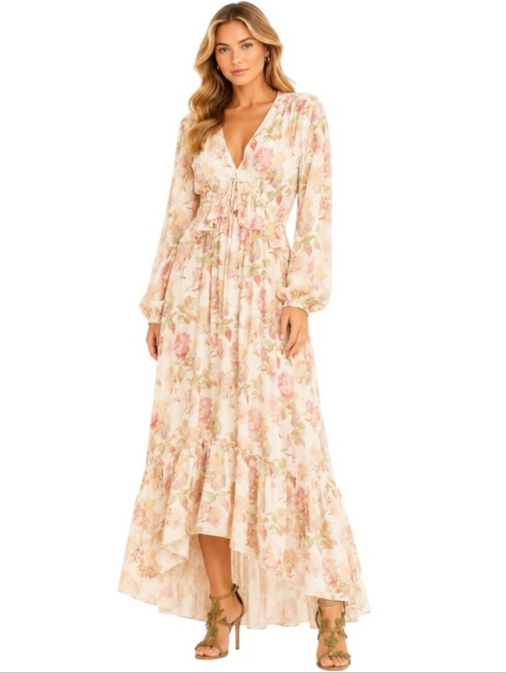The Kooples Silk Floral English Roses Maxi Dress with Ruffle Hem Size 0 NWT